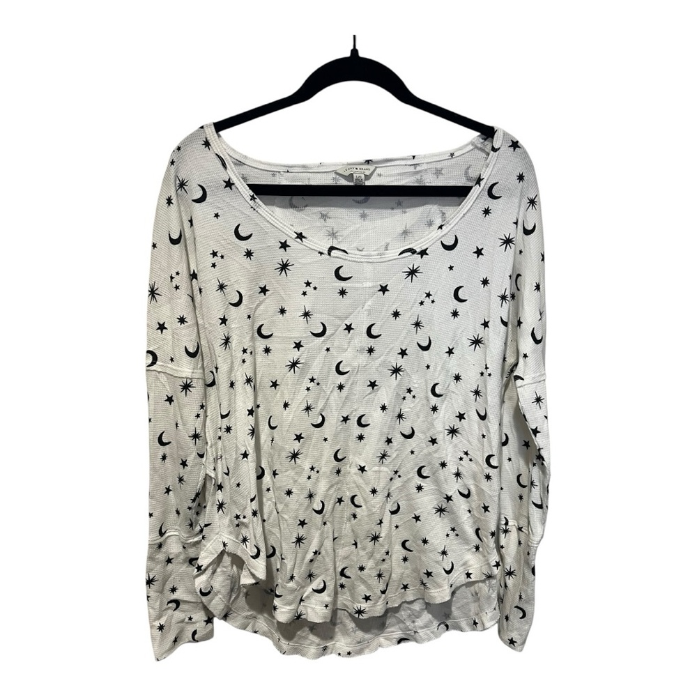 Lucky Brand Stars Moon Whimsigoth Galaxy Oversize White Waffle Knit Top Large